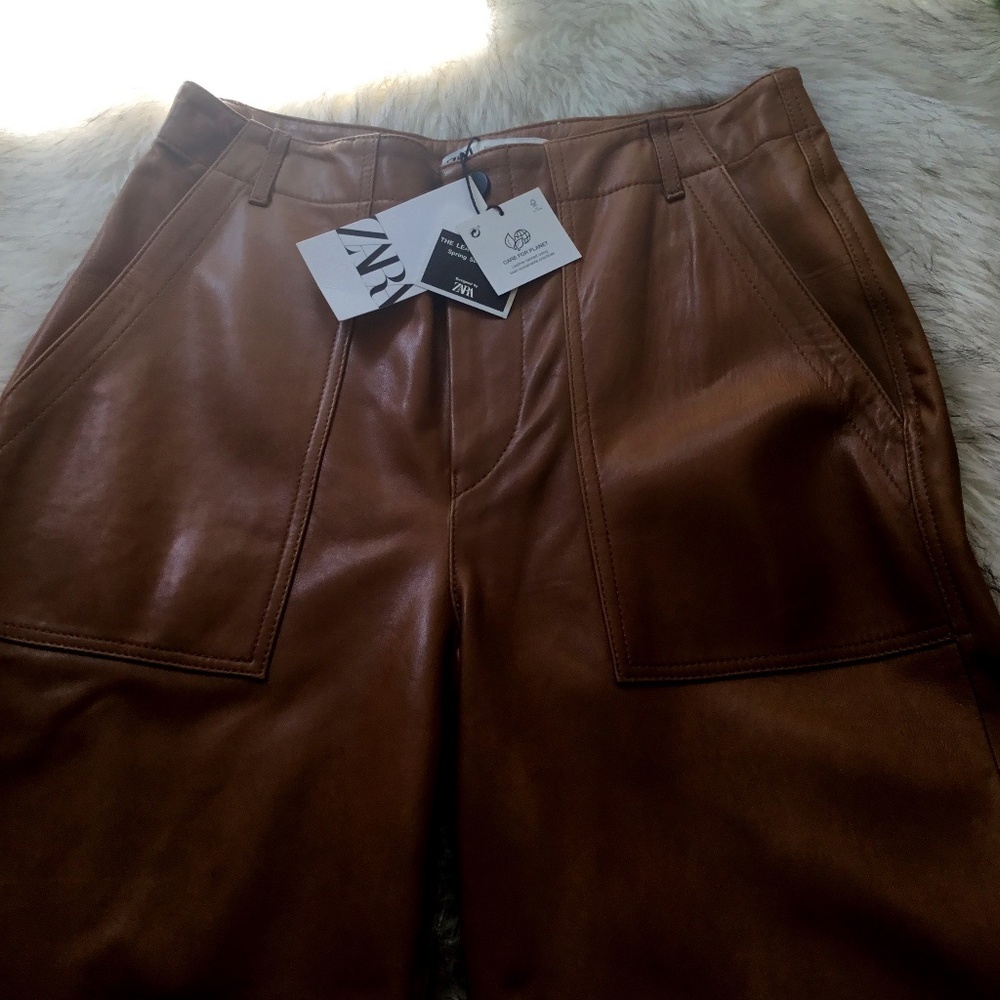 ZARA leather straight leg pants never worn